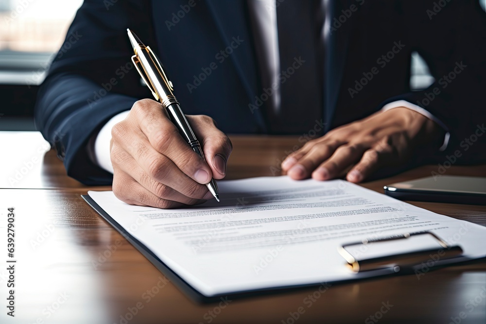 A man in a suit writing on a piece of paper created with Generative AI technology A man in a suit writing on a piece of paper created with Generative AI technology