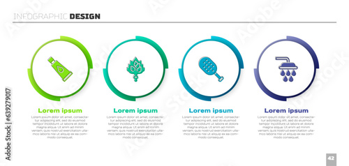 Set Cream or lotion cosmetic tube, Sauna broom, brush and Shower. Business infographic template. Vector
