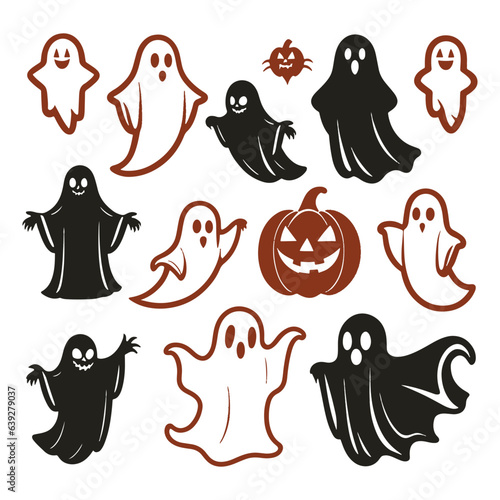 cute Halloween ghost icon vector set for logo