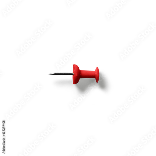 Close up view red thumb pin isolated on white background. © abakfarell