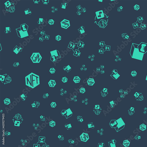 Set NFT blockchain technology, Digital crypto art, and on seamless pattern. Vector