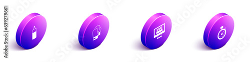 Set Isometric Punching bag, Boxing glove, ring and Stopwatch icon. Vector