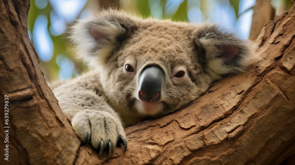 Koala resting in a eucalyptus tree
