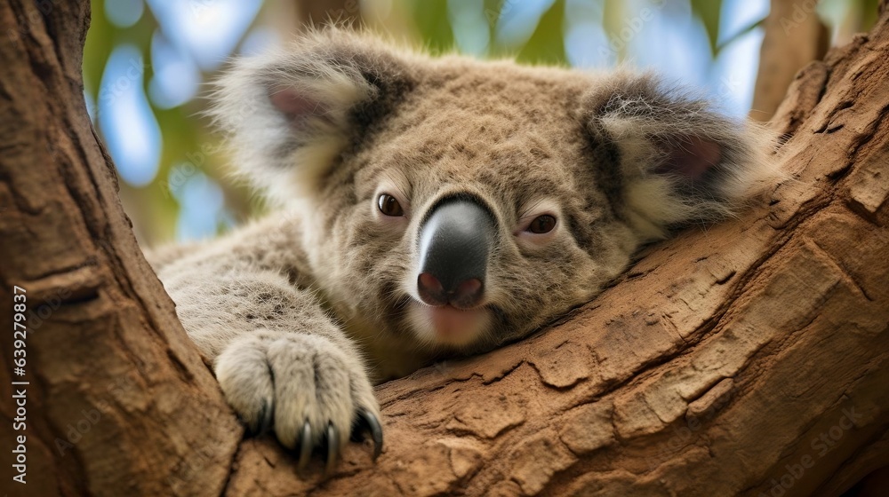 Fototapeta premium Koala resting in a eucalyptus tree 