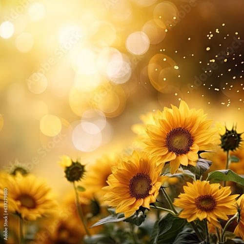 Sunflower Symphony Background - Radiant Blooms Paired with Soft Bokeh Lights - An Open Expanse for Empty Copy Space for Text - Sunflowers Bokeh Wallpaper created with Generative AI Technology