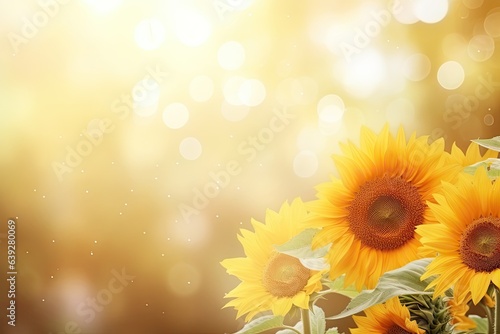 Sunflower Symphony Background - Radiant Blooms Paired with Soft Bokeh Lights - An Open Expanse for Empty Copy Space for Text - Sunflowers Bokeh Wallpaper created with Generative AI Technology © Generative Plants