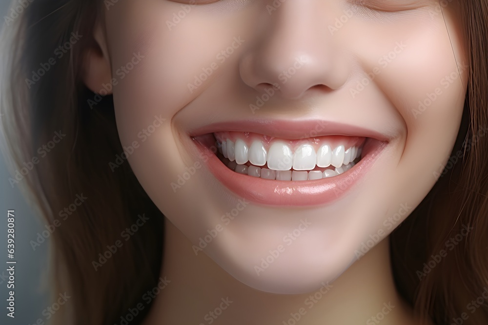 Portrait of girls smile, see beautiful straight teeth on white background Portrait of girls smile, see beautiful straight teeth on white background