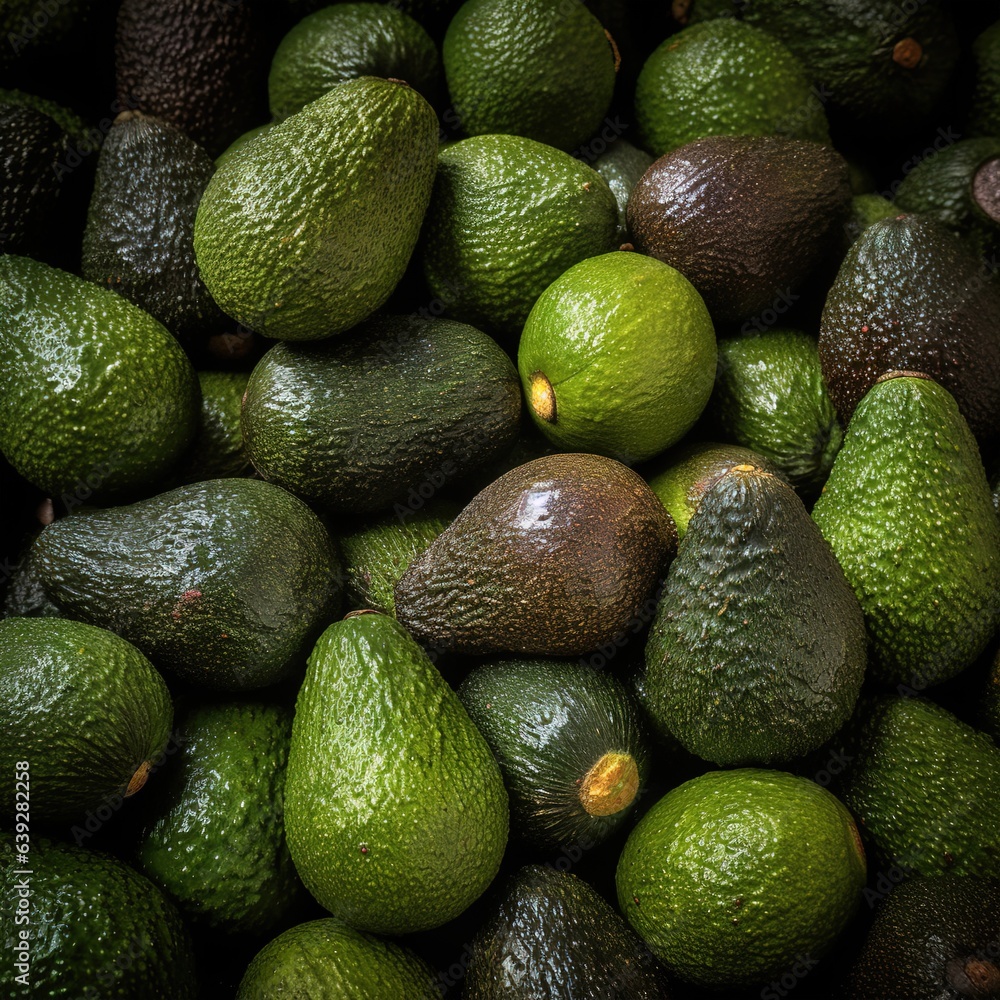 Realistic photo of a bunch of avocados. top view fruit scenery Realistic photo of a bunch of avocados. top view fruit scenery