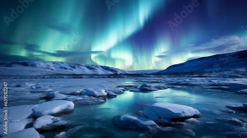 Frozen tundra under the Northern Lights.cool wallpaper	 photo