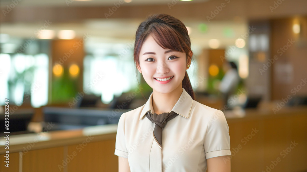 笑顔の案内スタッフ女性