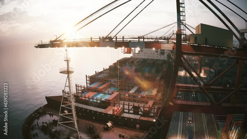 Timelapse of loading a container ship in the port. Container ship loading and unloading in cargo sea port time lapse