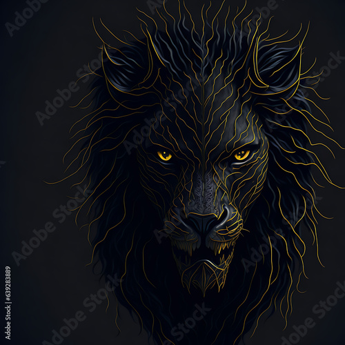 Three-dimensional design of a lion portrait on a black background