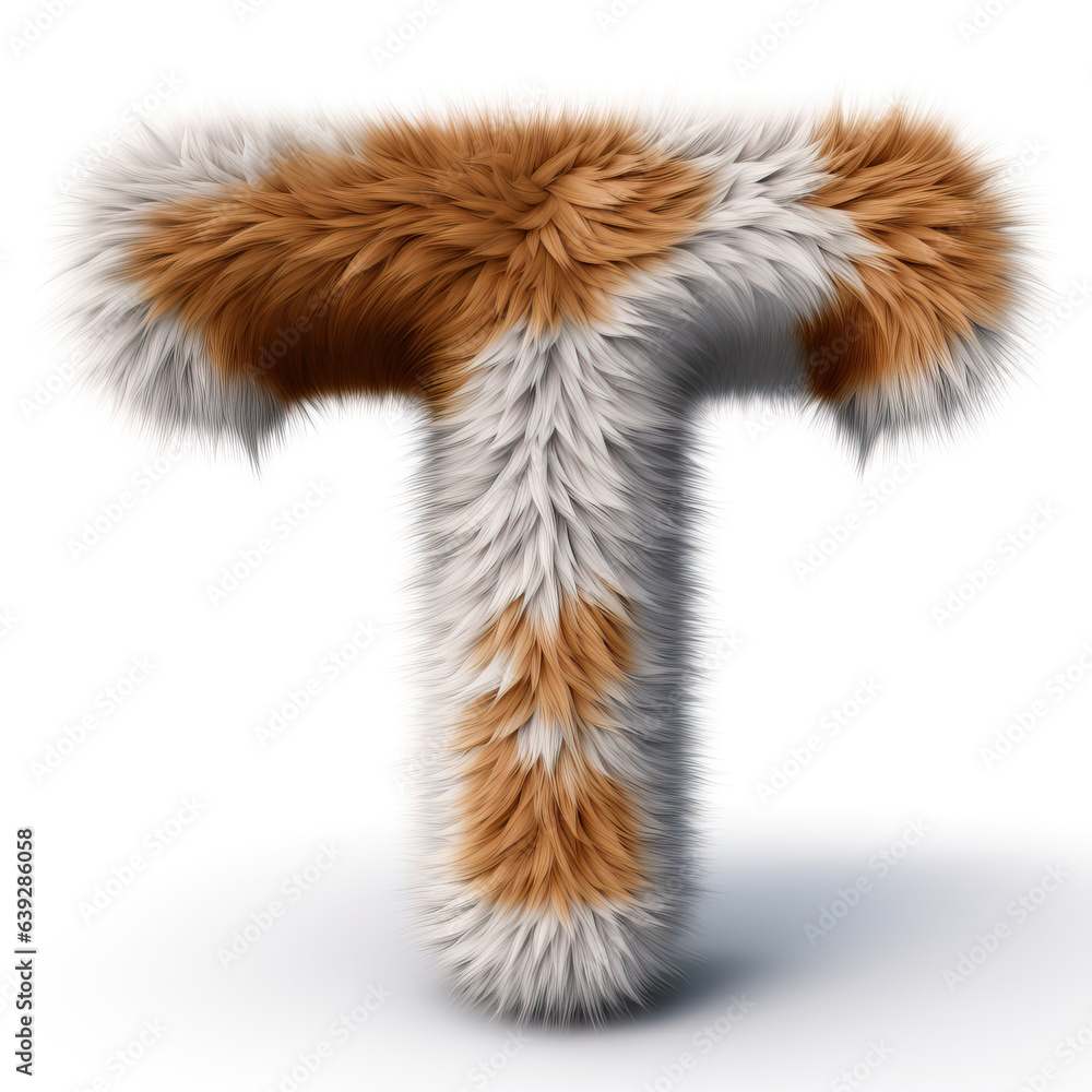 Furry letter T made of dog, cat and animal fur
