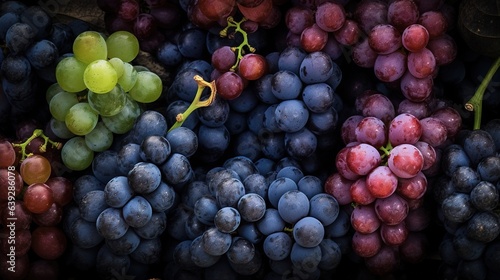 Wallpaper Mural Realistic photo of different kind of grapes. top view fruit scenery Torontodigital.ca