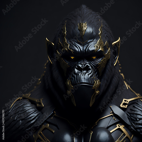 3D render of a black gorilla against a black background