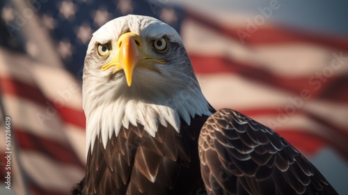 Flying eagle with the United States of America flag behind, Independence Day, USA, freedom, pride