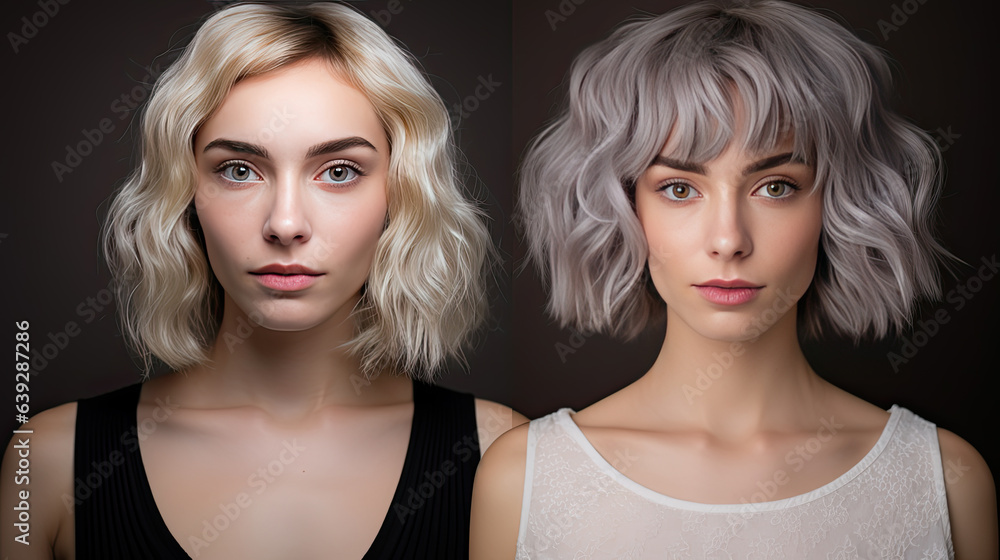 Before and after portrait of a young woman Before and after portrait of a young woman