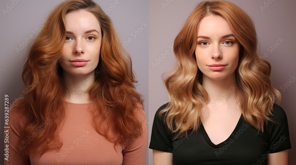 Before and after portrait of a young woman Before and after portrait of a young woman