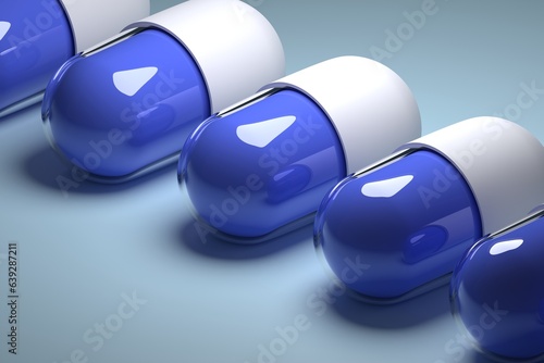 【3DCG】青色の薬のカプセルの錠剤　薬品
 photo