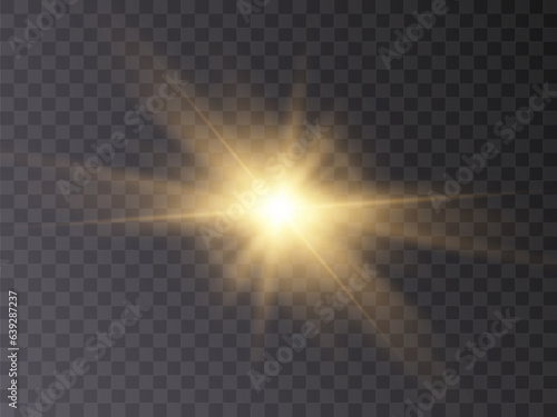 Fototapeta Glowing light explodes, light flash golden color