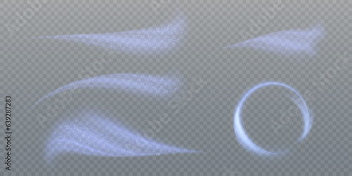Design element to visualize the flow of air or water.
  Set of blue airflow wave effects. vector png