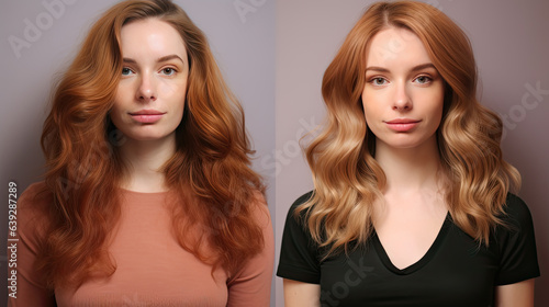 Before and after portrait of a young woman