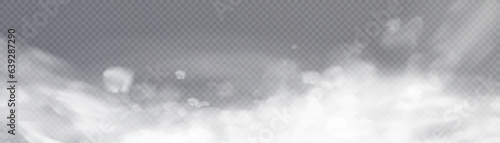 Christmas background overlay mid-air flying white snowflakes. Heavy snowfall on transparent vector background.