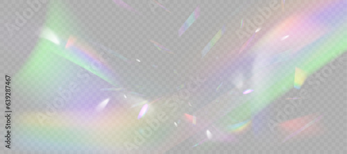 Realistic diamond reflection, rainbow light optical effect Colorful collection, bright spectrum glow rays. Rainbow effect overlay, prismatic crystal refraction.	
