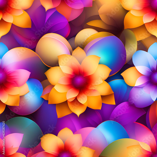 A group colorful flowers design  on a blue background