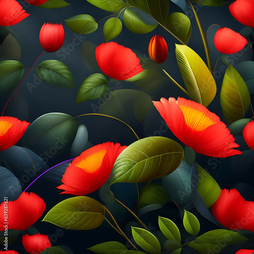 A group colorful flowers design  on a blue background
