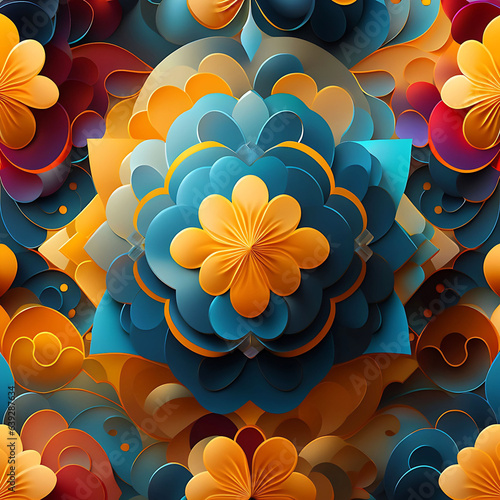 A group colorful flowers design  on a blue background