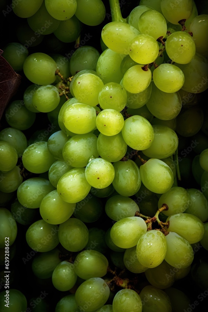 Realistic photo of a bunch of green grapes. top view fruit scenery Realistic photo of a bunch of green grapes. top view fruit scenery