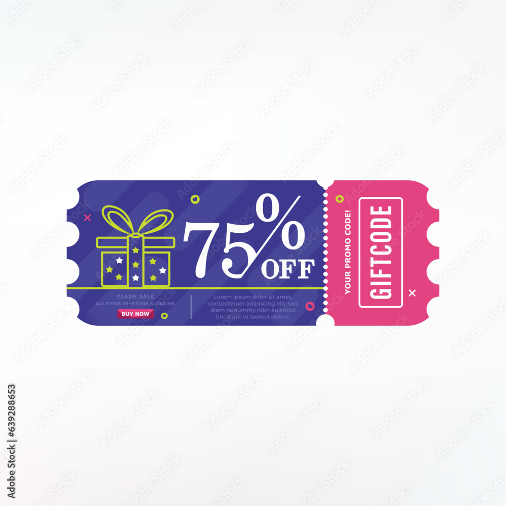 Promo code. Vector Gift Voucher with Coupon Code. 75% off gift vouchers. Promo code. Vector Gift Voucher with Coupon Code. 75% off gift vouchers.