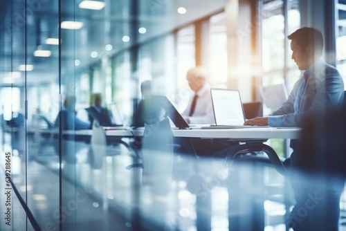 Business office with blurred people casual wear, with blurred bokeh background
