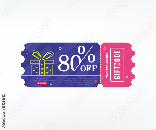 Promo code. Vector Gift Voucher with Coupon Code. 80% off gift vouchers.