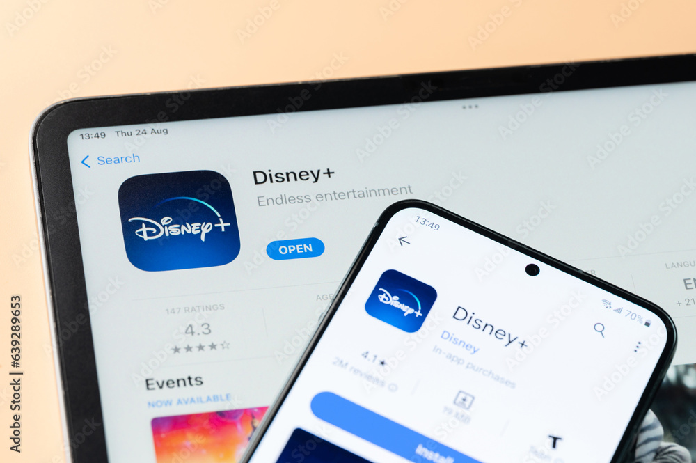 Disney+ app on Ipados and google store Stock Photo | Adobe Stock