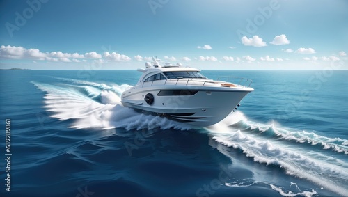 Fotografia "Graceful Speed: Luxurious Motor Boat Sailing Across the Azure Sea"