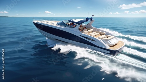 "Graceful Speed: Luxurious Motor Boat Sailing Across the Azure Sea"