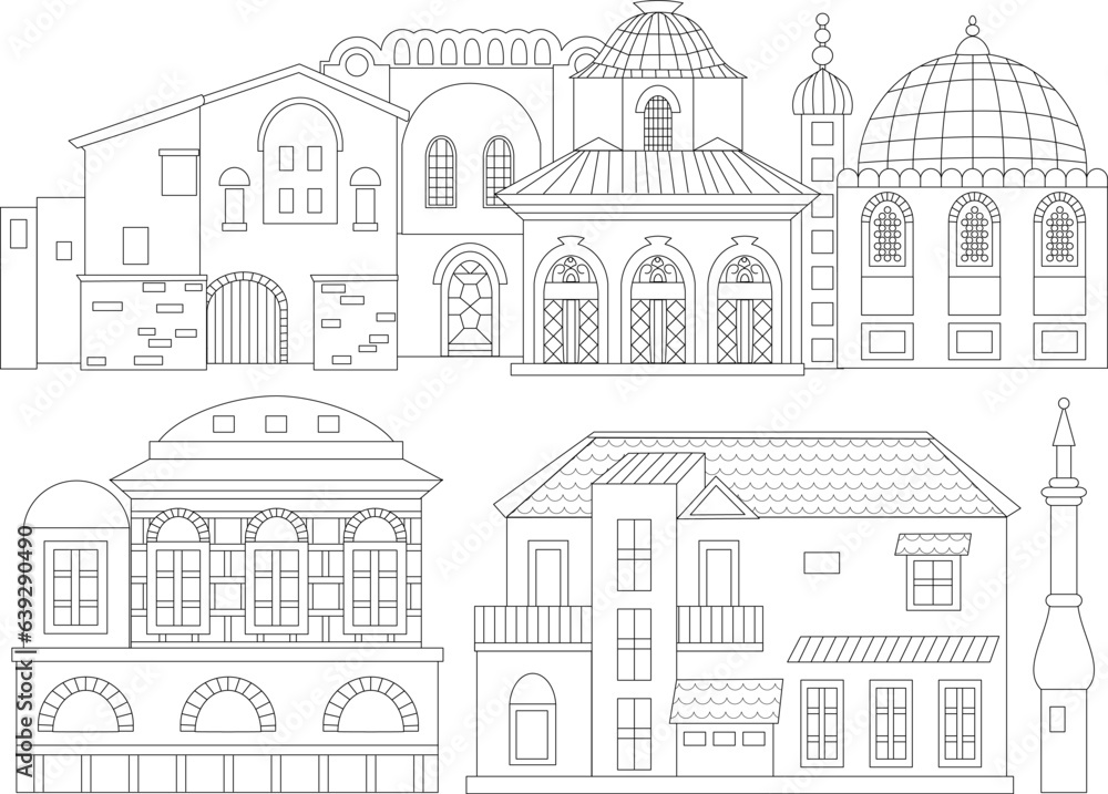 coloring book page for adult and children. collection of europea