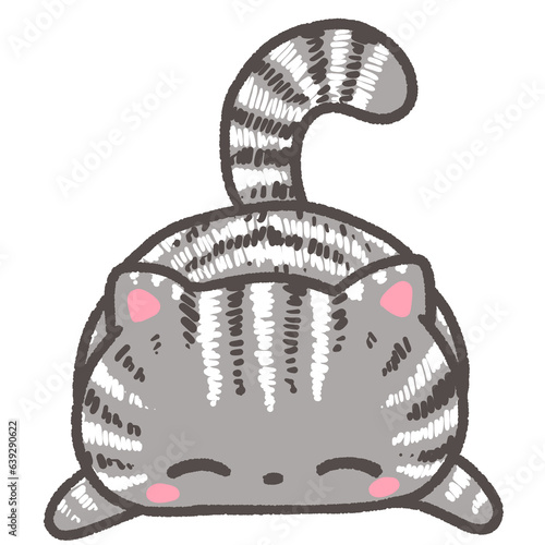 Tabby cat sleeps comfortably.