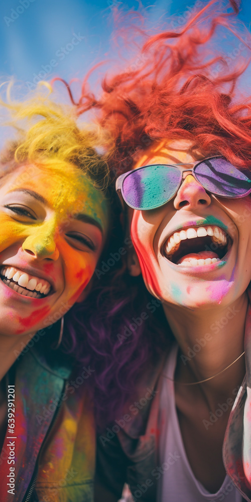 Two smiling friends enjoy gay pride together Two smiling friends enjoy gay pride together