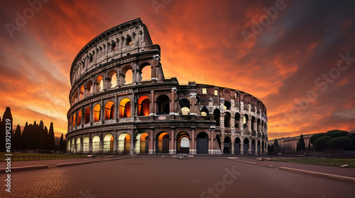 Fotografia Rome, Italy. The Colosseum or Coliseum at sunrise