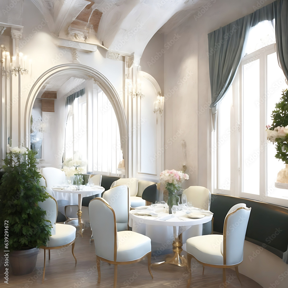 Fototapeta premium Wedding interior of romantic restaurant, modern design, classic style