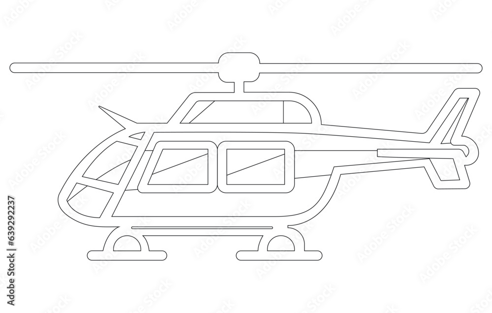 Helicopter Icon Outline Vector illustration, Outline drawing of helicopter, Helicopter icon in thin outline style,