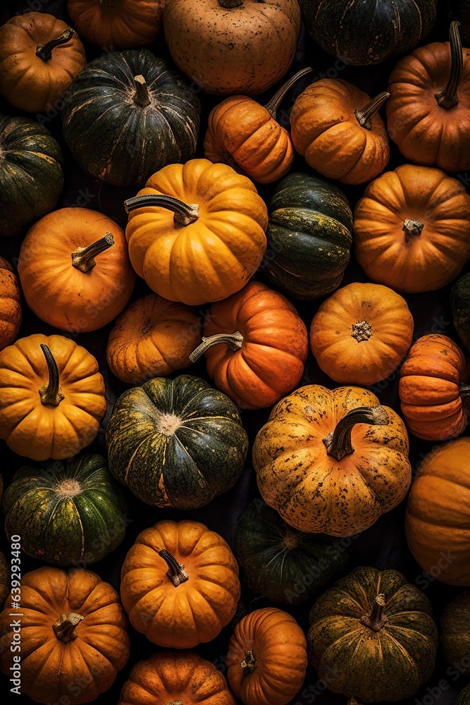 Realistic photo of a bunch of pumpkins. top view fruit scenery Realistic photo of a bunch of pumpkins. top view fruit scenery