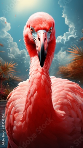 Portrait of a stylish flamingo with glasses. Generative AI © BraveSpirit