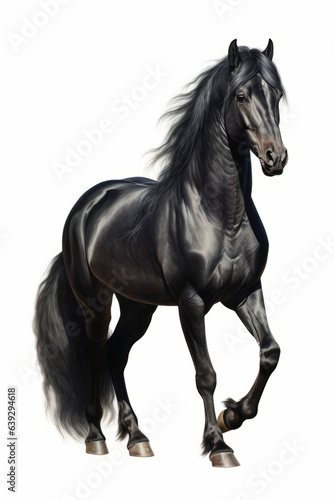 Black horse is running on white background with shadow.