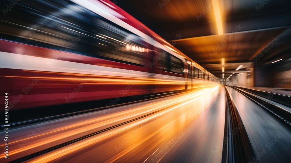 Subway train in motion. Generative AI Subway train in motion. Generative AI