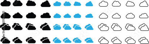set of black, blue and line Cloud icons in trendy flat style isolated on white background. Cloud web icons collection. Cloud symbol for your web site design, logo, app, UI. Cloud shapes design . Data 