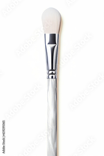 White brush with silver handle on white background.